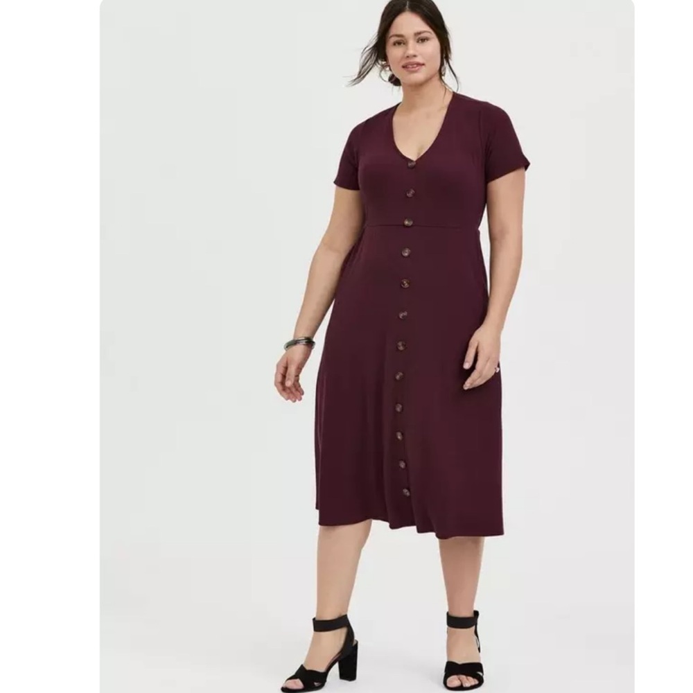 Torrid Midi Rib Button-Front Dress - size 3X